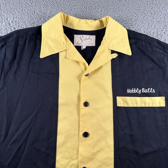 Sichel Bowling Shirt Mens L Black Yellow‎ Wobbly Balls How I Met Your Gutter - Picture 2 of 11